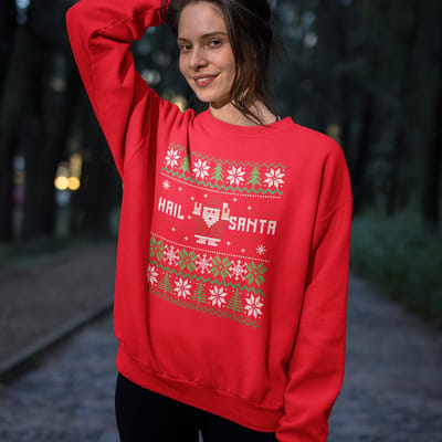 Foute Kersttrui - Kleur Rood - Hail Santa Snowy Trees - Maat XS - Uniseks Pasvorm - Kerstkleding voor Dames & Heren