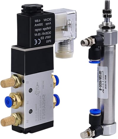 Pneumatische Solenoïde Ventiel 2 Posities 5-Weg – 4V210-08 DC 24 V, Standaard Cilinder, Inclusief Pneumatische Demper en Slang voor Efficiënte Luchtverbinding