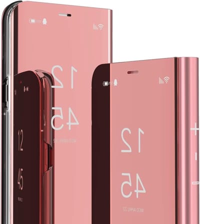 Boekstijl Spiegel Makeup Smart View Stand Beschermende Flip Case voor Samsung Galaxy S22 Plus - Roze Goud, Stijlvol en Functioneel
