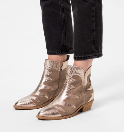 Manfield - Dames - Taupe suède cowboylaarzen met metallic details - Maat 36