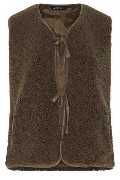 Yours Chocoladebruine Fleece Met Strik Aan De Voorkant Size 42
