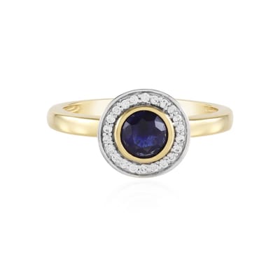 Cavill - Zilveren Ring met Madagaskar Blauwe Saffier 0,585 ct & 22 Zirkonia's - 925 Sterling Zilver Verguld - Elegante Ronde Edelstenen Ring