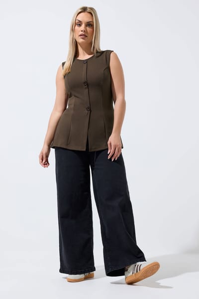 Limited Collection Chocoladebruin Gilet Met Naaddetails Size 38