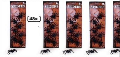 48x Spinnen zwart 7 cm halloween/horror