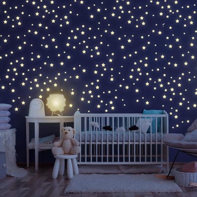 Famanu – Lichtgevende sterrenkinderkamer - 400 zelfklevende sterren met rustgevende helderheid - inclusief creatieve en sterrenbeeldhandleiding