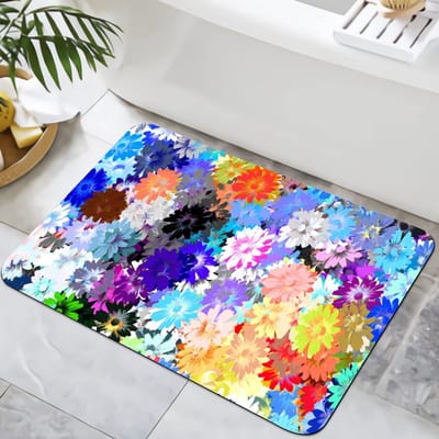 Badkamer Tapijten - Antislip - Wasbare - Kleurrijke Bloemen - Badmat - Kleine Rubber Ondergrond - Vloermat 43cmx60cm
