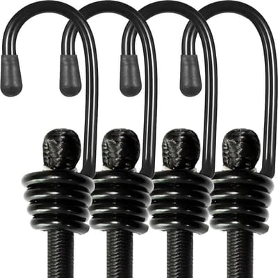 Bungeekoorden met haken - Spanbanden elastisch - Vracht vastzetten - Hoge treksterkte - 120 cm 4 stuks - Zwart