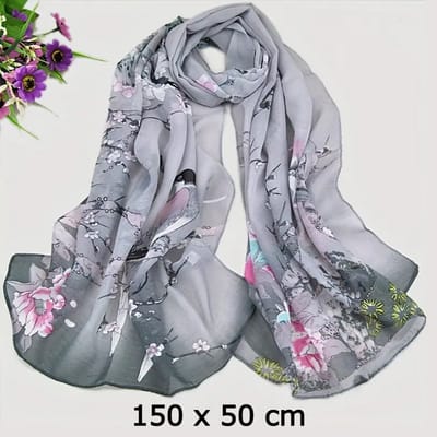 LaGloss® Sjaal Chiffon Bloemen Grijs – Strand Omslagdoek 50x150 cm - Elegante Dames Cover-Up