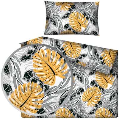 Kinderbeddengoed 90x120 cm, Groen/Grijs, Monstera Print, Katoen