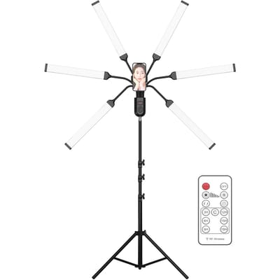Flexibel 6-armig LED Videolicht 60W Fotografie Invullicht 3000K/4000K/6000K Tweekleurig Dimbare met EU Plug gray