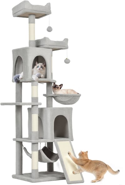 PawHut-kattenboom-spaanplaat, pluche-48x40x177cm-lichtgrijs