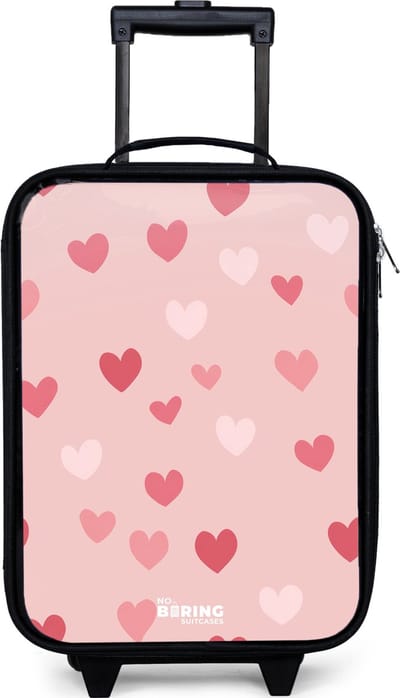 NoBoringSuitcases.com® - Kinderkoffer jongen - Kindertrolley meisje - Hartjes - Koffer kind lichtgewicht - Reiskoffer trolley voor kinderen - Koffertje met lichtgevende wieltjes - Rolkoffer zwart