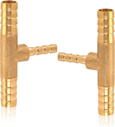 Twee 12mm T-stuk Slangverkleiner, Messing T-vormige Slangverbinder, 3-Weg Connector voor Lucht, Gas en Tuinslangen