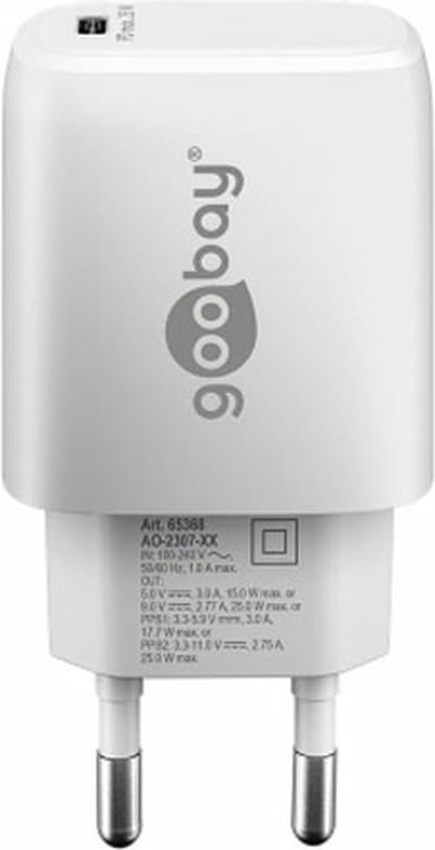 Goobay 25 W USB-C PD GaN snellader wit, 1x USB-C poort (Power Delivery)