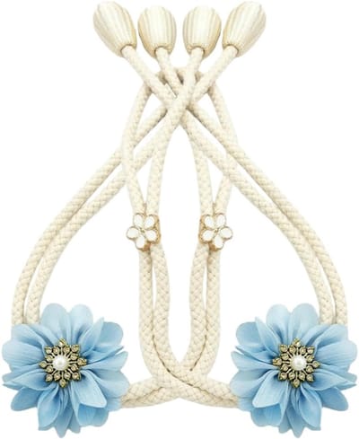 VHV - Gordijnclips - Gordijnophouders - Gordijn accessoires - Set van 2 - 3D bloemen - Verstelbaar - Decoratief - Voor woonkamer en slaapkamer - Mistblauw