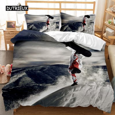 Skiën Dekbedovertrekset Sneeuwberg Dekbedovertrek Extreme Sporten Spel Polyester Quiltovertrek Snowboard Dubbel Queen King Size AU Single(140x210cm)
