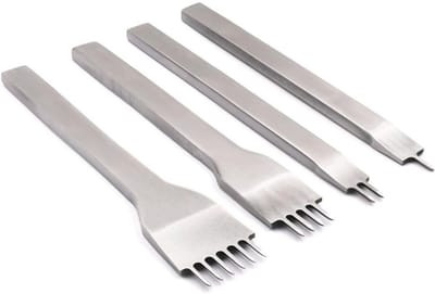 Daity Set van 4 stuks - roestvrijstalen draadpons - steekbeitelpons - scherpe ijzeren gereedschapsset voor leerbewerking - doe-het-zelf handwerk (4 mm)