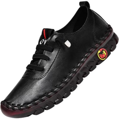 Nouvelles Chaussures Plates à Plateforme pour Femmes Printemps Mocassins Décontractés Solides à Lacets Cuir Chaussures Plates à Enfiler Mode Respirante Chaussure Femme 35 black