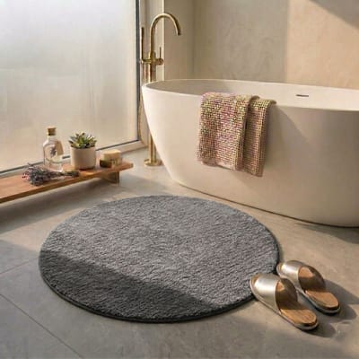 FLOORDIREKT Sky Badmat - Ronde Baddeken - Dichte, Pluizige Feel-Good Factor voor je huis - Antislip & Wasbare - Getest op Schadelijke Stoffen - Diameter : 95 cm - Donkergrijs