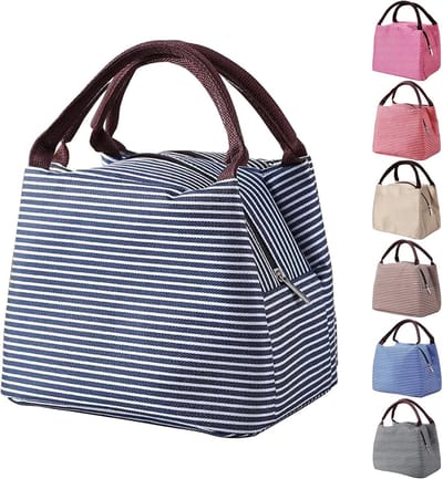 Geïsoleerde lunchtas uit één stuk, draagbare lunchtas, herbruikbare tas voor kinderen, volwassenen, mannen, waterdichte koeltas voor school en kantoor, 5,5 l - marineblauw