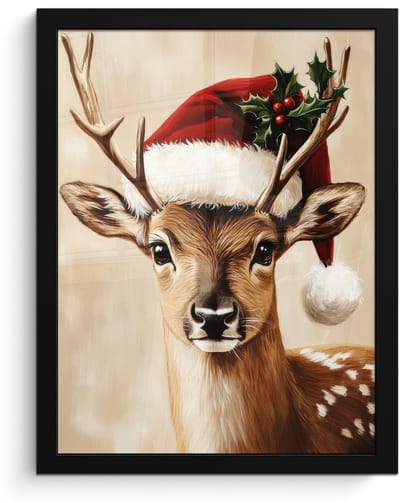 Poster in lijst - Fotolijst 30x40 cm - Posters - Kerst - Hert - Gewei - Rood - Posterlijst zwart - Decoratie - Wanddecoratie woonkamer - Muurdecoratie slaapkamer - Kerstversiering - Kerstdecoratie voor binnen - Kerstmis