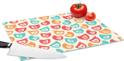 Glazen Snijplank - 39x28 - Kip - Patroon - Bloemen - Snijplanken Glas