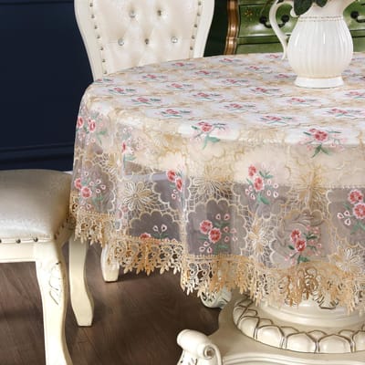 Kant geborduurd tafelkleed Pastorale stijl salontafelkleed Eettafeldecoratie Verfraaiend rond tafelkleed 180Round