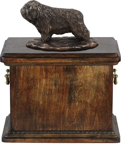 Elegante urn voor de as van een Poolse Laaglandhond met beeldje