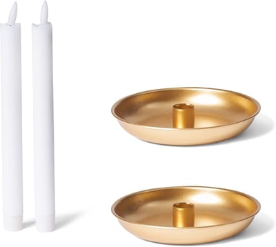 Set van 2 kaarsenhouders 13 cm metaal ronde tafelkaarsen mat goud kaarsenstok kaarsenbord decoratieve schaal kerst scandinavisch chique kaarsenhouder adventskrans kerstdecoratie kaarsenhouder