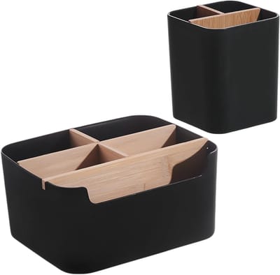 Multifunctionele Houten Desk Organizer met 5 Compartimenten voor Kantooraccessoires, Pennen, Notities en Kleine Items