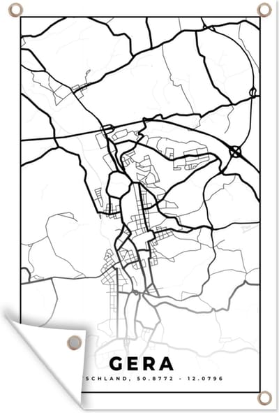Muurdecoratie Plattegrond - Kaart - Gera - Stadskaart - 120x180 cm - Tuinposter - Tuindoek