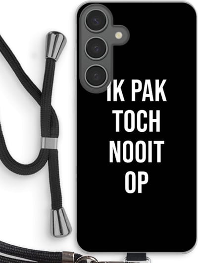 Case Company® - Hoesje met koord geschikt voor Samsung Galaxy S24 Plus hoesje met Koord - Ik pak nooit op - Zwart - Telefoonhoesje met Zwart Koord - Bescherming aan alle Kanten en Over de Schermrand