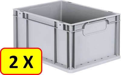 2 x Euronorm stapelbak transportkrat H22 - 40x30x22 cm - grijs
