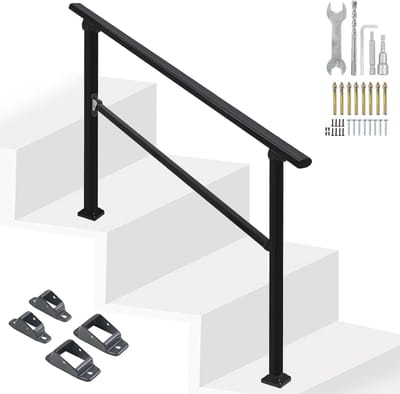 Trapleuning Koolstofstaal - Buitenleuning Steun - Veilig Traplopen - Verstelbare Hoek - 102 cm Lengte - Zwart