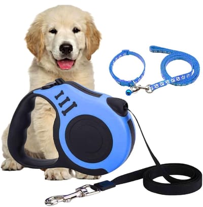 Dailygoods- Intrekbare Lijn 5 Meter - Hondenriem - Flexibele Lijn - Duurzaam - 360° Draaibare Gesp - Inclusief Halsband