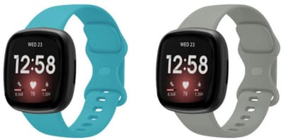 Strap-it Bundel – 2x Siliconen Horlogebandjes geschikt voor Fitbit Versa 3/4 & Sense/Sense 2 (Aqua & Grijs, Maat L)