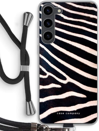 Case Company® - Hoesje met koord geschikt voor Samsung Galaxy S23 Plus hoesje met Koord - Zebra - Telefoonhoesje met Zwart Koord - Bescherming aan alle Kanten en Over de Schermrand
