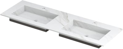 INK Post Wastafel Keramische Slab Envelop Bak Dubbel 2 Kraangaten - 1400x450x10 mm - Calacatta Mat