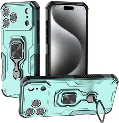 MobyDefend Hoesje - Geschikt voor iPhone 17 Pro Max - Dubbelgelaagde Pantsercase Met Standaard - Turquoise