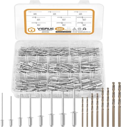 480-delige set blindklinknagels en HSS boren - assortiment voor dunne materialen