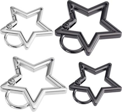 Allecta - Set van 4 ster karabijnhaken voor outdoor rugzak - zwart zilver - diverse maten - sleutelhanger clips - esthetisch - wandelen en kamperen.