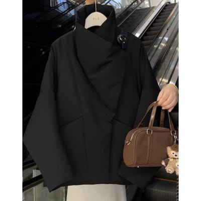Korte Kraag Katoen Gevulde Jas Dames Winter Nieuw Niche Los Broodjas XL black