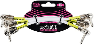 Ernie Ball 6052 Patchkabel Plat Haaks Wit 15cm 3-Pack