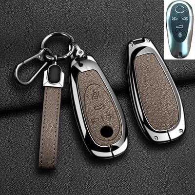 Nouveau Étui de Protection pour Clé de Voiture à Distance Mode Pour Morris Garages Mg Cyberster Alliage de Zinc Cuir Coque de Protection Porte-clés Accessoires gray