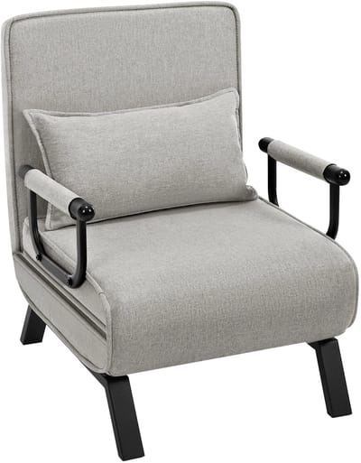 HHHK - Slaapstoel - Licht Grijs - Slaapbank - Vouwbed - Slaapfauteuil 1 Persoons - 65x75x78cm - 184x65x26cm - Zetelbed - Logeerbed
