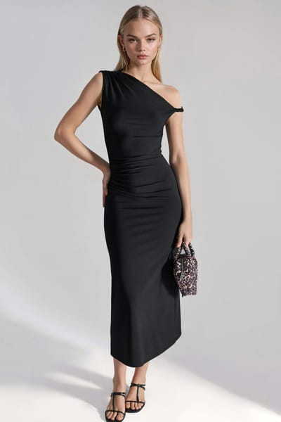 Asymmetrische Kraag Bodycon Midi Jurk