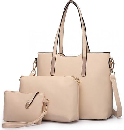 Miss Lulu Handtas|Schoudertas | Portemonnee - Damestas 3-delige Set Schoudertas, Handtas en Portemonnee - Stijlvol - Kunstleer - Grote Capaciteit - Beige (LT6648 BG)