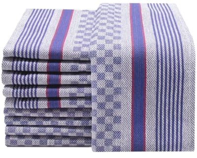 Set van 10 theedoeken katoen - blauw-wit ruitje - 45x90 cm