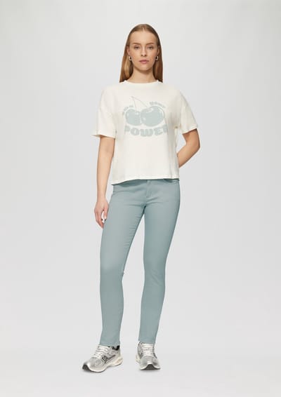 Comfortabele stretch katoenen mid-rise slim jeans voor dames QS Catie