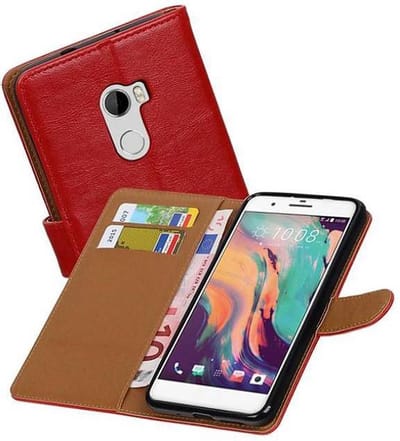 Zakelijke Book Case Telefoonhoesje Geschikt voor de HTC One X10 - Portemonnee Hoesje - Pasjeshouder Wallet Case - Rood